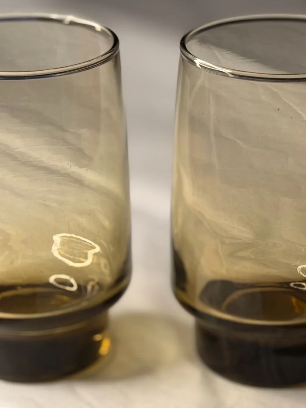 Vintage libbey tawny accent smoke brown Amber Glass Tumbler cups Pair mcm